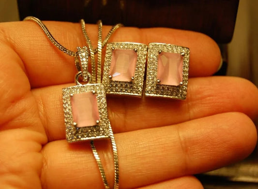 ZIRCON & PINK PENDENT SET