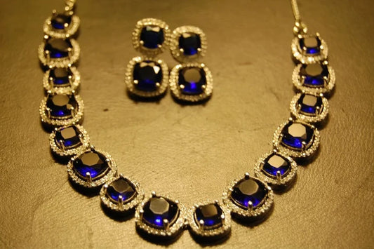 SAPPHIRE BLUE & ZIRCON NECKLACE SET