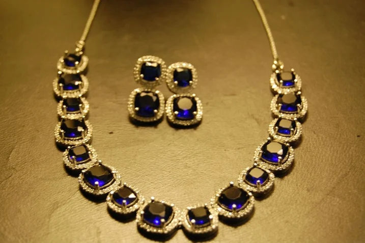 SAPPHIRE BLUE & ZIRCON NECKLACE SET