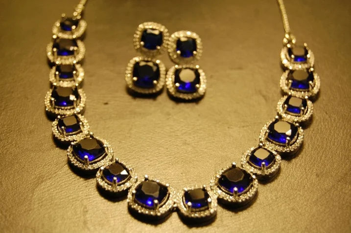SAPPHIRE BLUE & ZIRCON NECKLACE SET