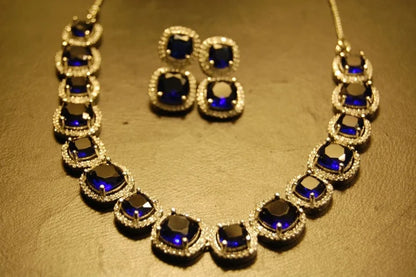 SAPPHIRE BLUE & ZIRCON NECKLACE SET