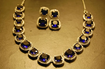 SAPPHIRE BLUE & ZIRCON NECKLACE SET