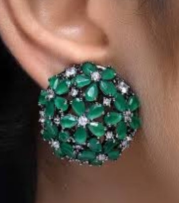 ZIRCON & GREEN FLORAL EARRINGS