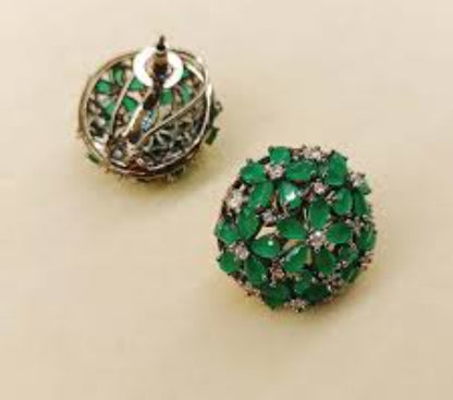 ZIRCON & GREEN FLORAL EARRINGS