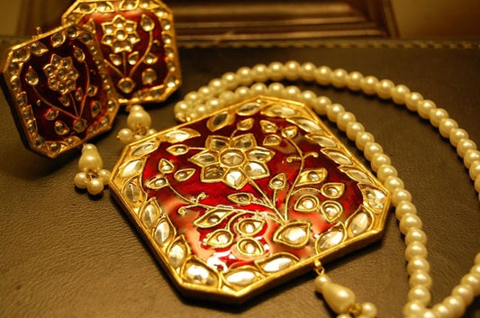 MALA SET IN RED MEENA & KUNDAN