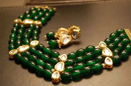 EMERALD GREEN & KUNDAN NECKLACE SET
