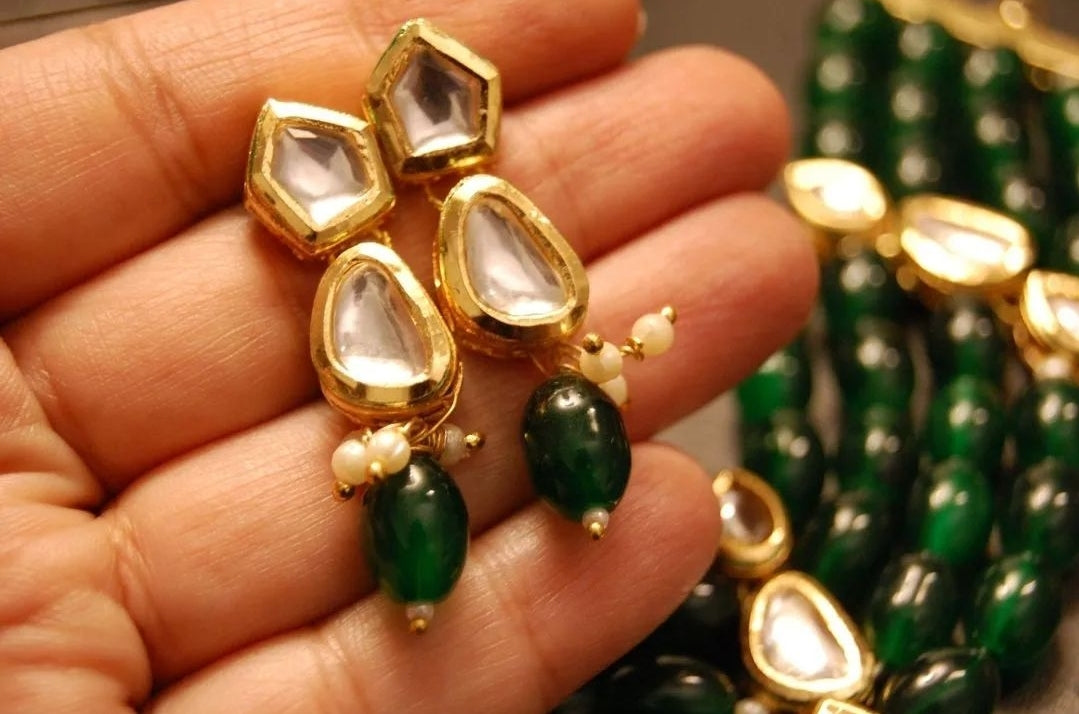 EMERALD GREEN & KUNDAN NECKLACE SET