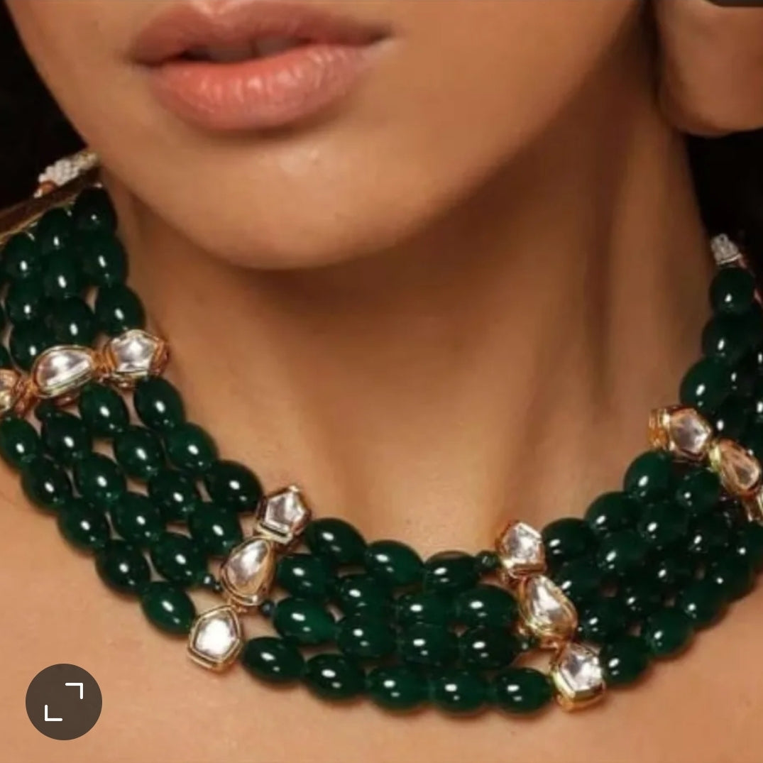 EMERALD GREEN & KUNDAN NECKLACE SET