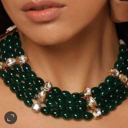 EMERALD GREEN & KUNDAN NECKLACE SET