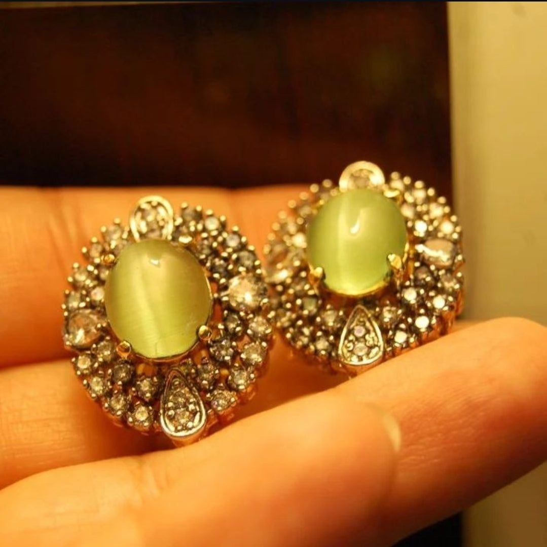 JADE GREEN AND ZIRCON EARRINGS