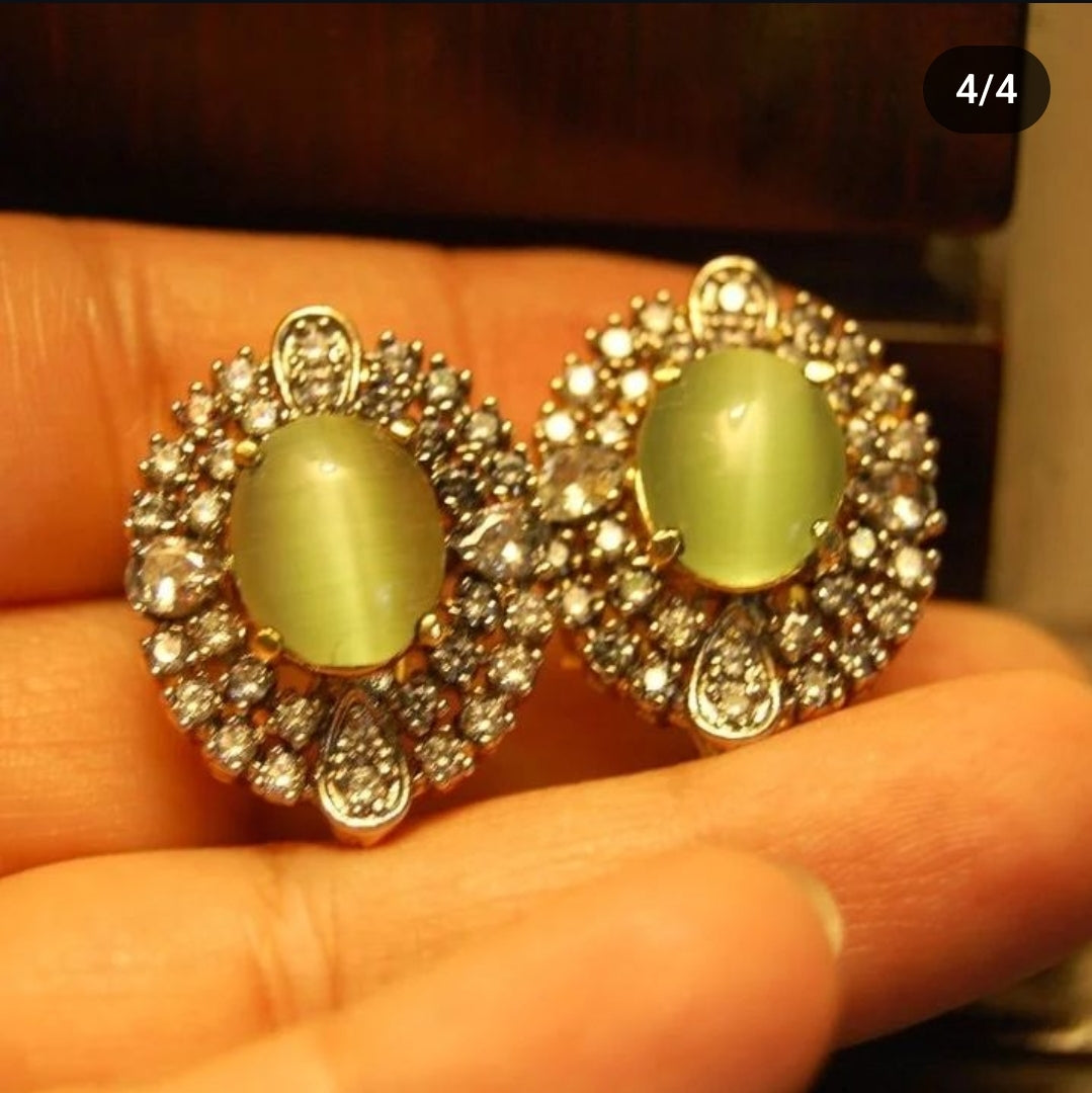 JADE GREEN AND ZIRCON EARRINGS