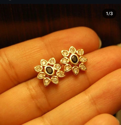 TINY EARRINGS IN BLACK & ZIRCONS