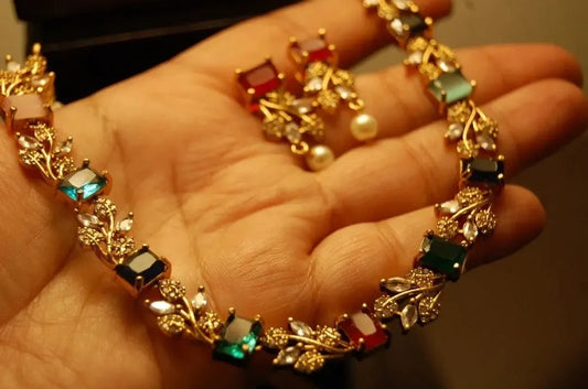 MULTI STONE & ZIRCON DELICATE NECKLACE SET