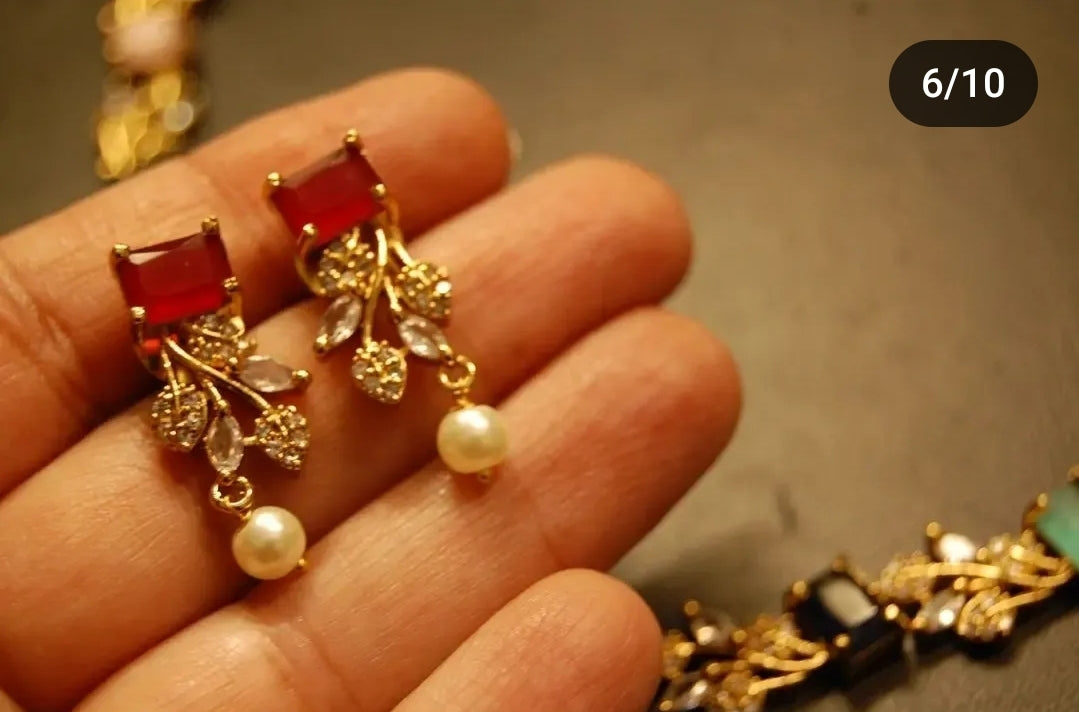 MULTI STONE & ZIRCON DELICATE NECKLACE SET