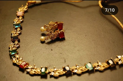 MULTI STONE & ZIRCON DELICATE NECKLACE SET