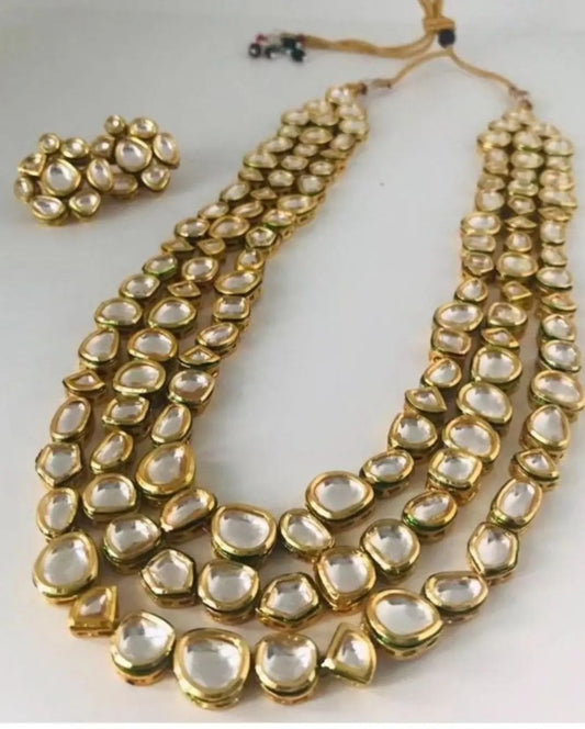 THREE LARI KUNDAN NECKLACE SET
