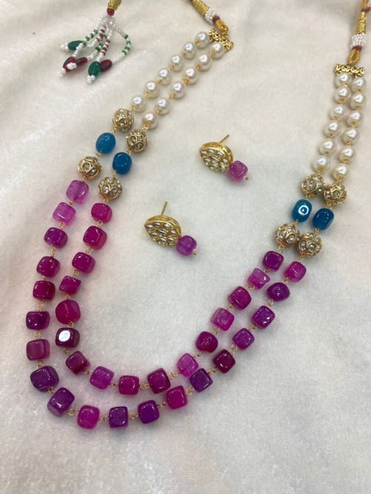 ELEGANT MALA SET IN SHOCKING PINK & PEARLS