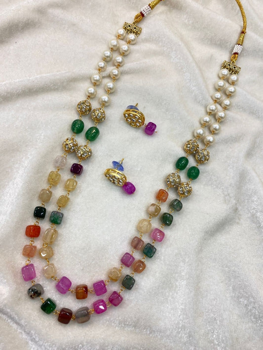 ELEGANT MALA SET IN MULTI STONES & PEARLS