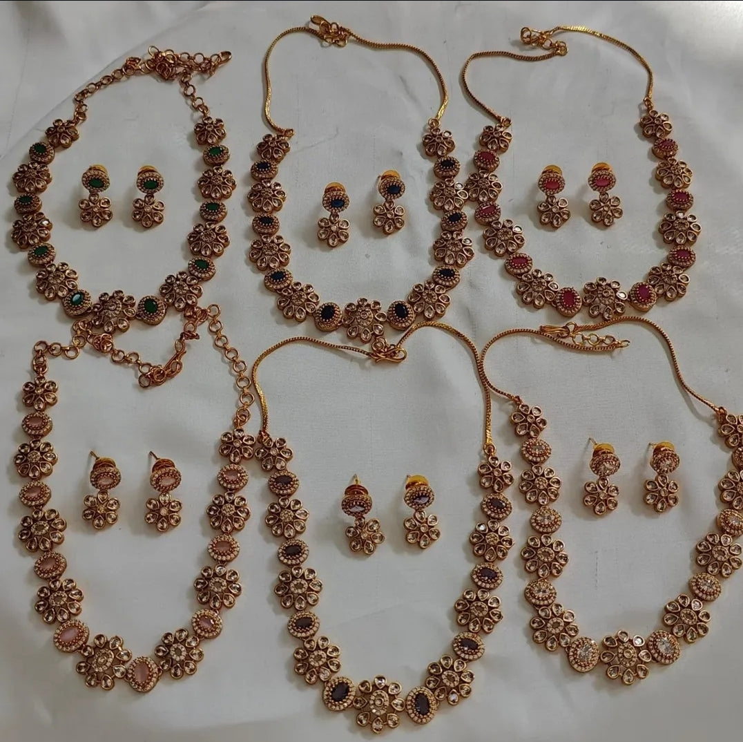 SOUTH INDIAN NECKLACE SET IN ZIRCON