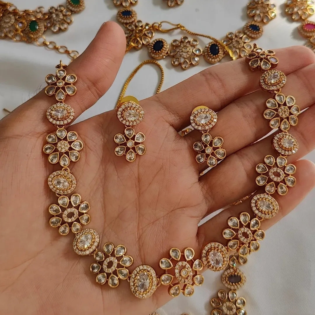 SOUTH INDIAN NECKLACE SET IN ZIRCON