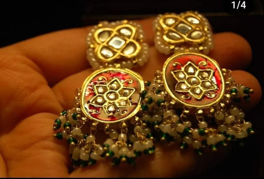 RED MEENA & KUNDAN EARRINGS