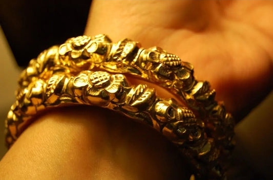 PAIR OF DHAAKA KARAS IN GOLD PLATING