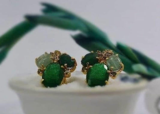 GREEN, GOLD PLATED & STERLING SILVER EARRINGS