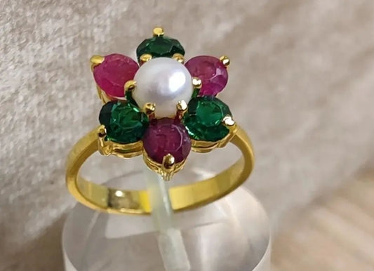MULTI STONE RING IN SILVER WITH GOLD PLATING