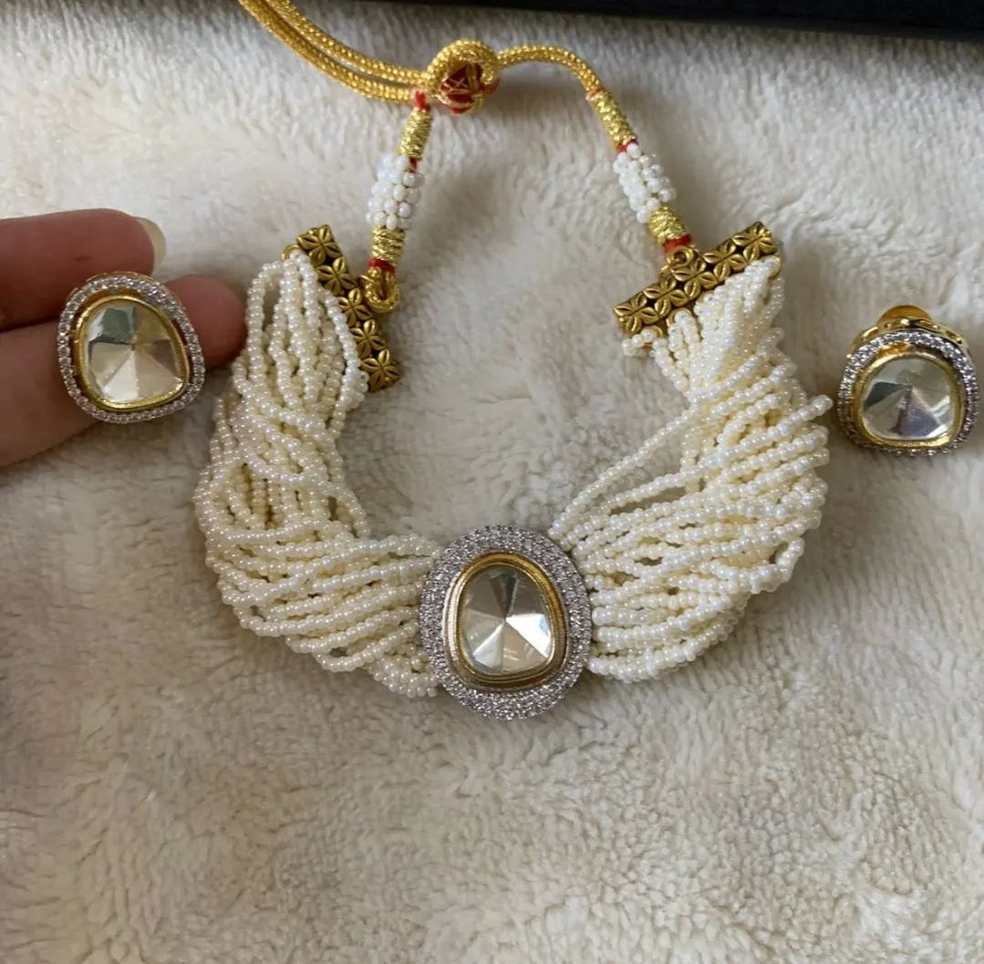 CHOKER SET IN PEARLS & KUNDAN