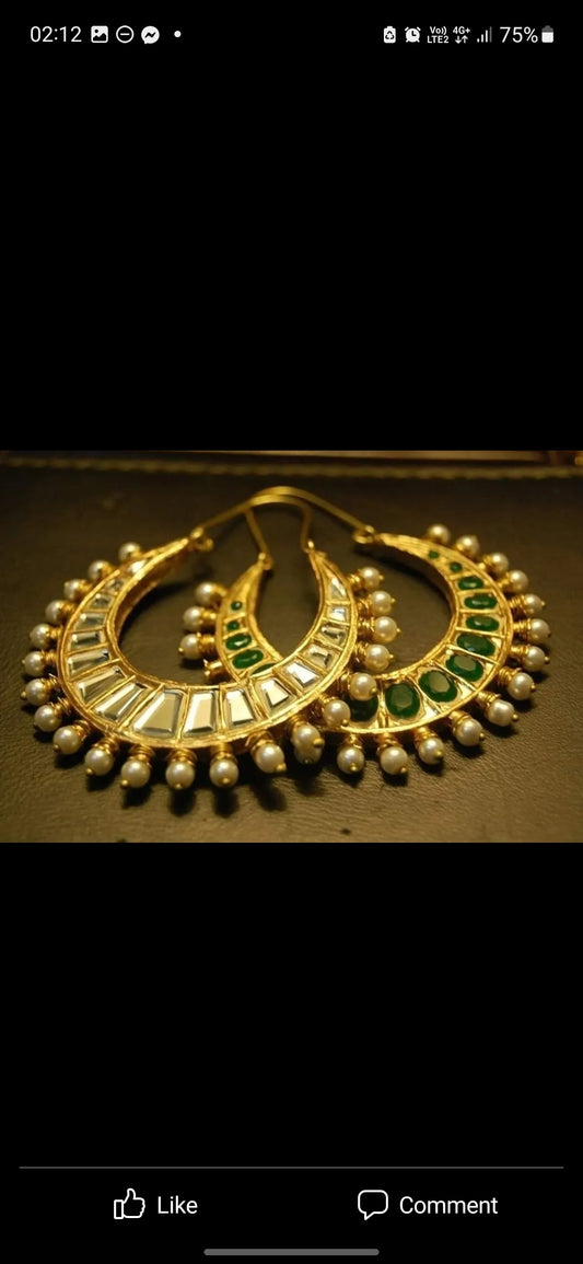 DOUBLE SIDED GREEN & KUNDAN EARRINGS