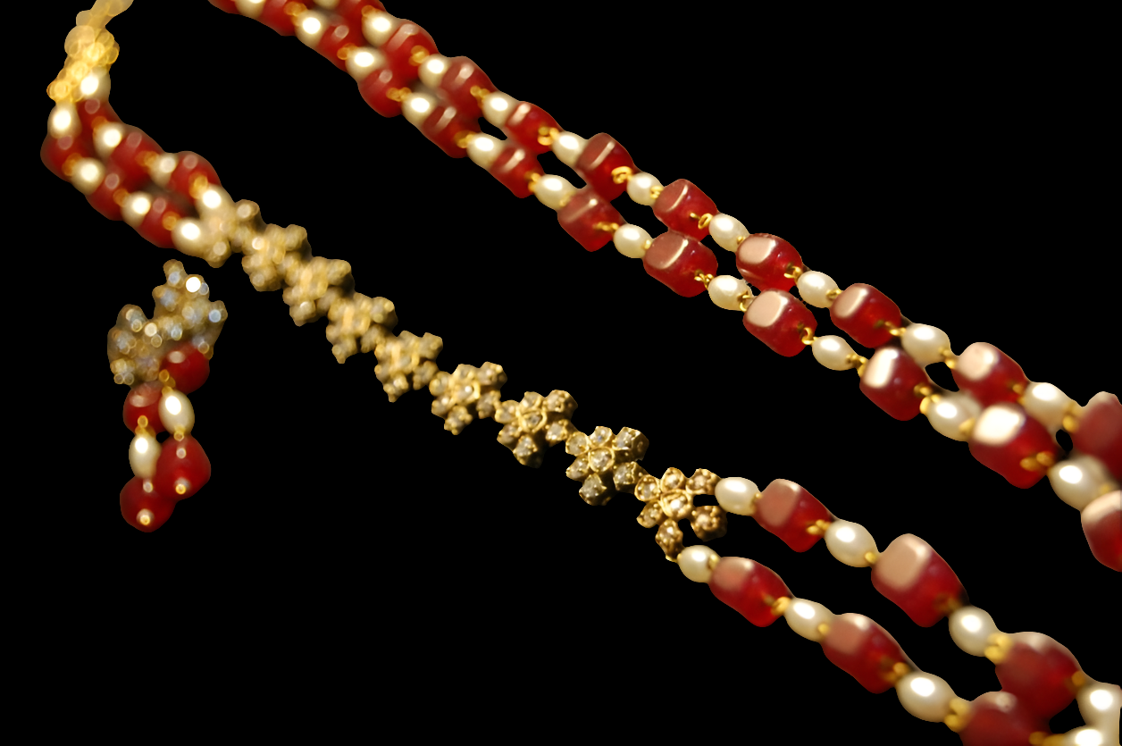 PEARL & RED MALA WITH ZIRCON STRING