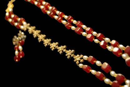 PEARL & RED MALA WITH ZIRCON STRING