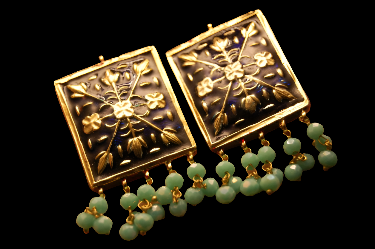 BLUE MEENA EARRINGS WITH FEROZY