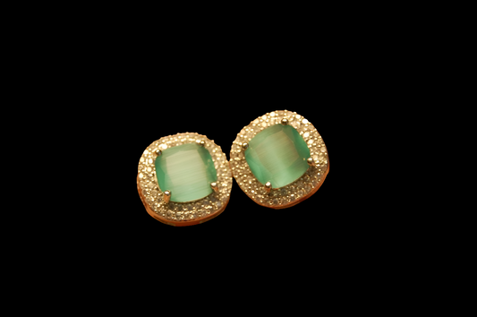 AMERICAN DIAMONDS & JADE GREEN STUDS