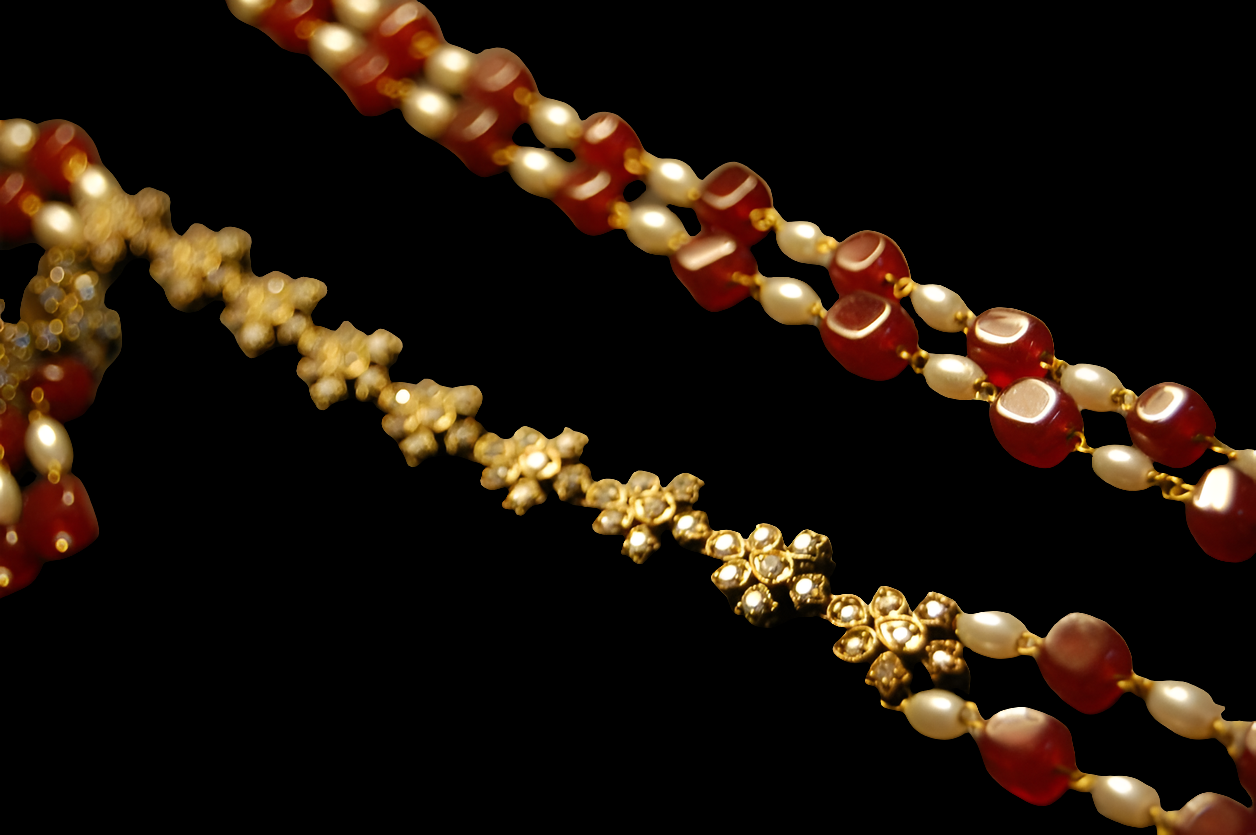 PEARL & RED MALA WITH ZIRCON STRING