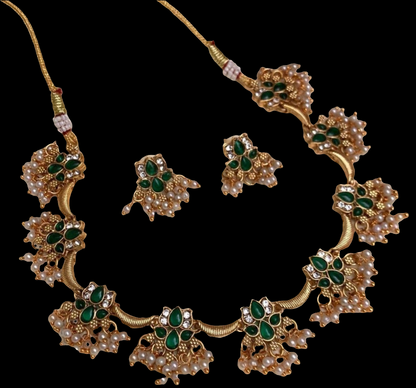 ELEGANT SOUTH INDIAN NECKLACE SET IN GREEN