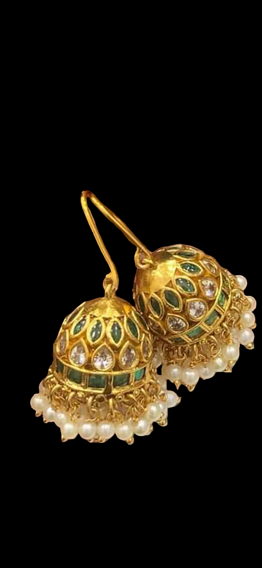 JHUMKIS IN GREEN WITH PEARLS