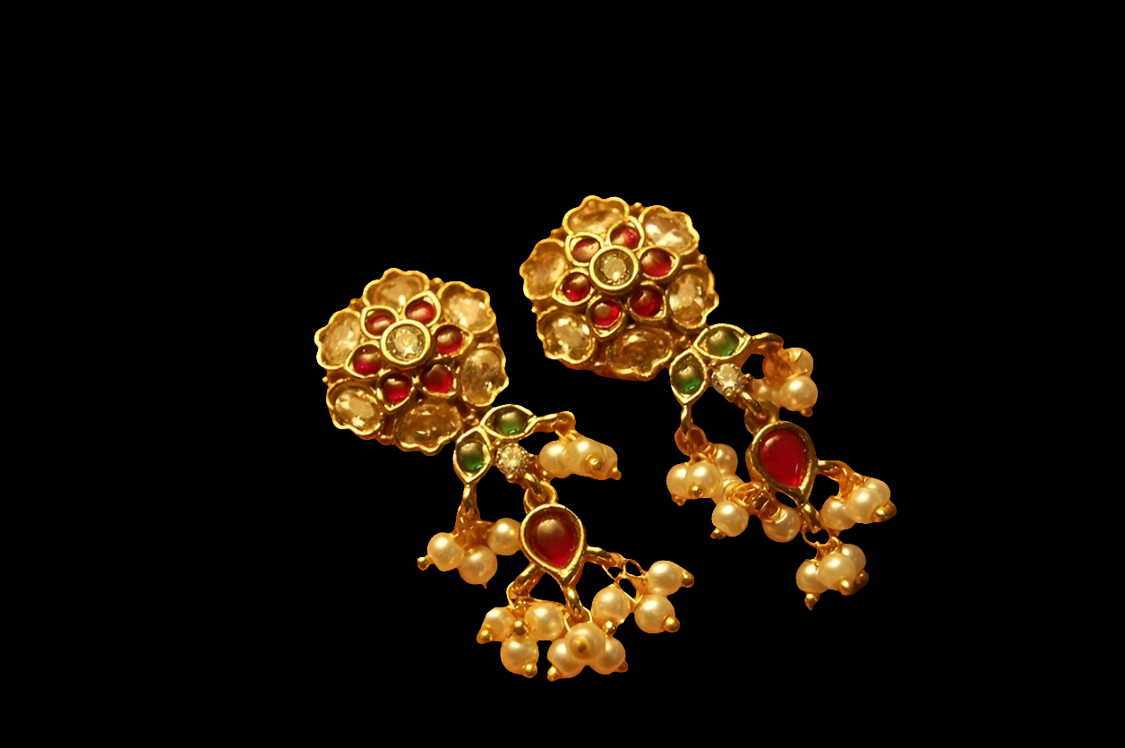 ELEGANT INDIAN KUNDAN FLORAL EARRINGS