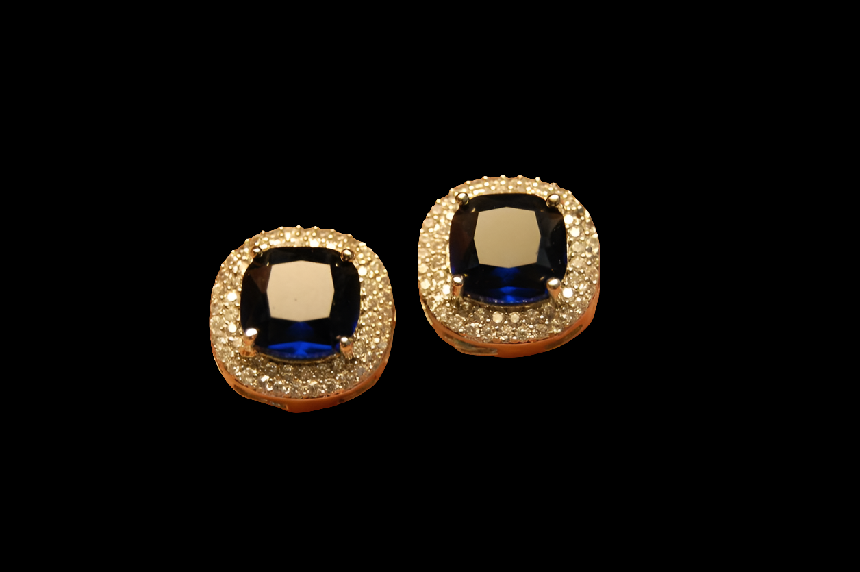 AMERICAN DIAMONDS & SAPPHIRE BLUE STUDS