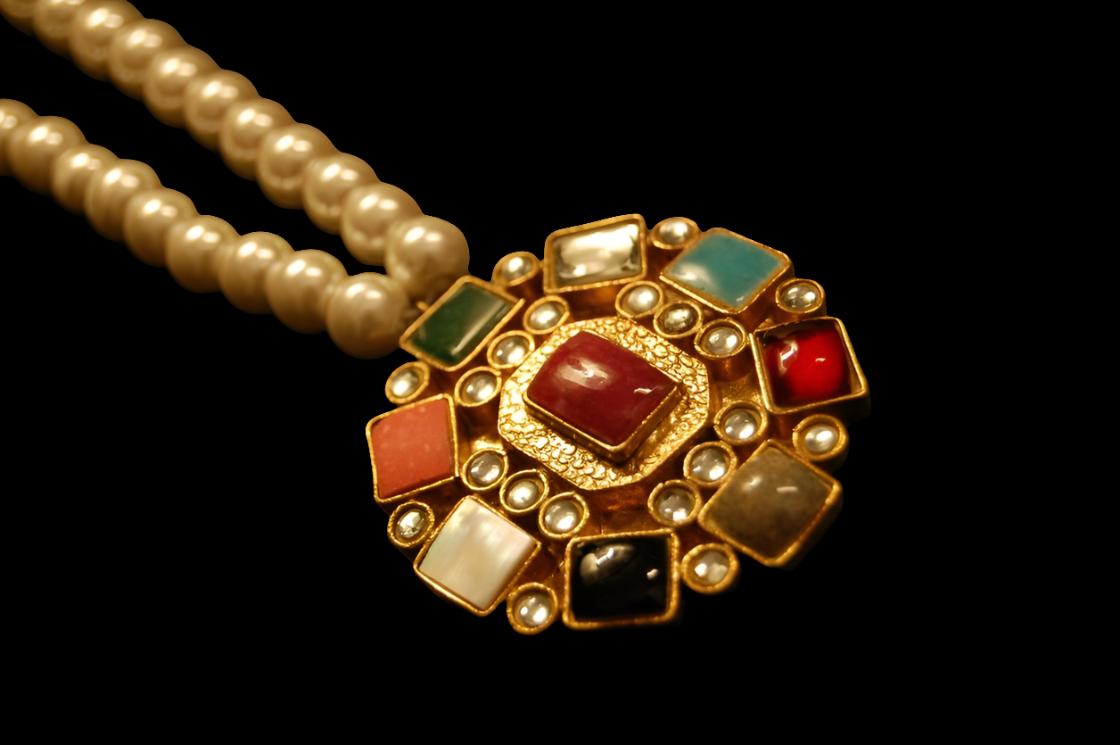 MULTI STONE MALA WITH PEARLS STRING