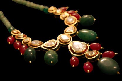 POLKI KUNDAN MALA IN RED & GREEN
