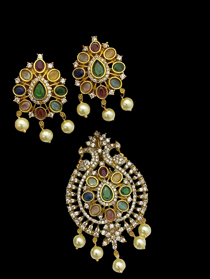 INDIAN MULTI JEWELLED PENDENT IN PEARL STRING