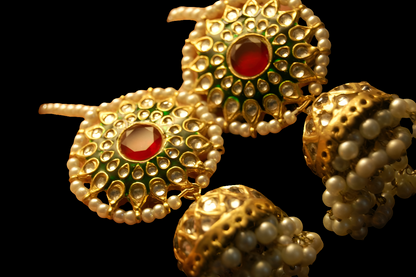 GREEN MEENA & RED KUNDAN JHUMKAS