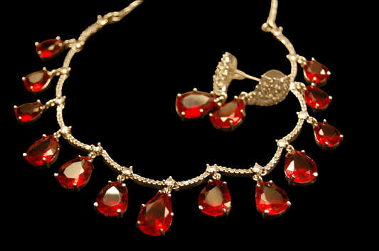 ELEGANT AMERICAN DIAMOND SET WITH RUBY RED