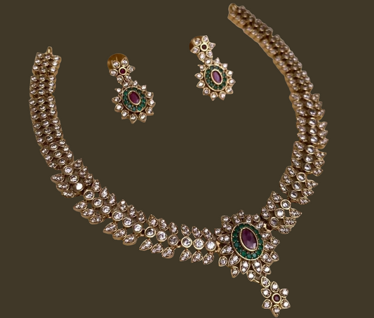 SOUTH INDIAN PEARL NECKLACE SET IN ZIRCON