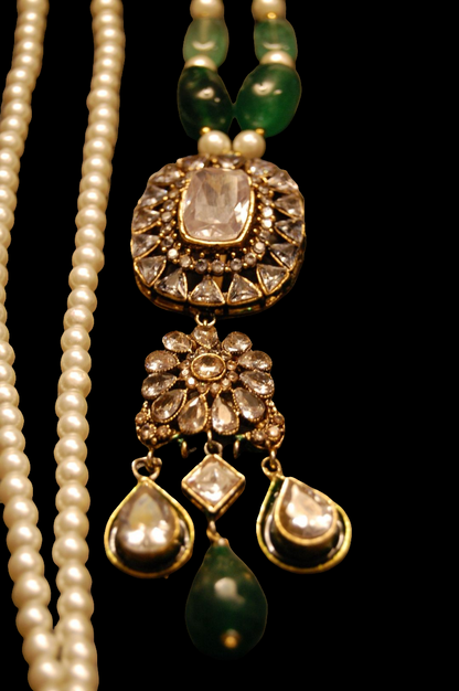 POLKI KUNDAN MALA IN  GREEN