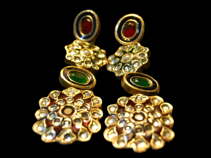 RED & GREEN KUNDAN LONG EARRINGS
