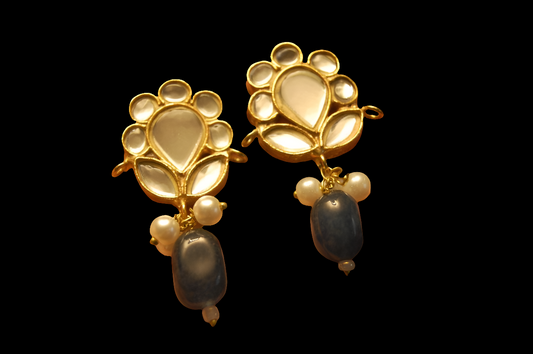 STEEL BLUE KUNDAN EARRINGS