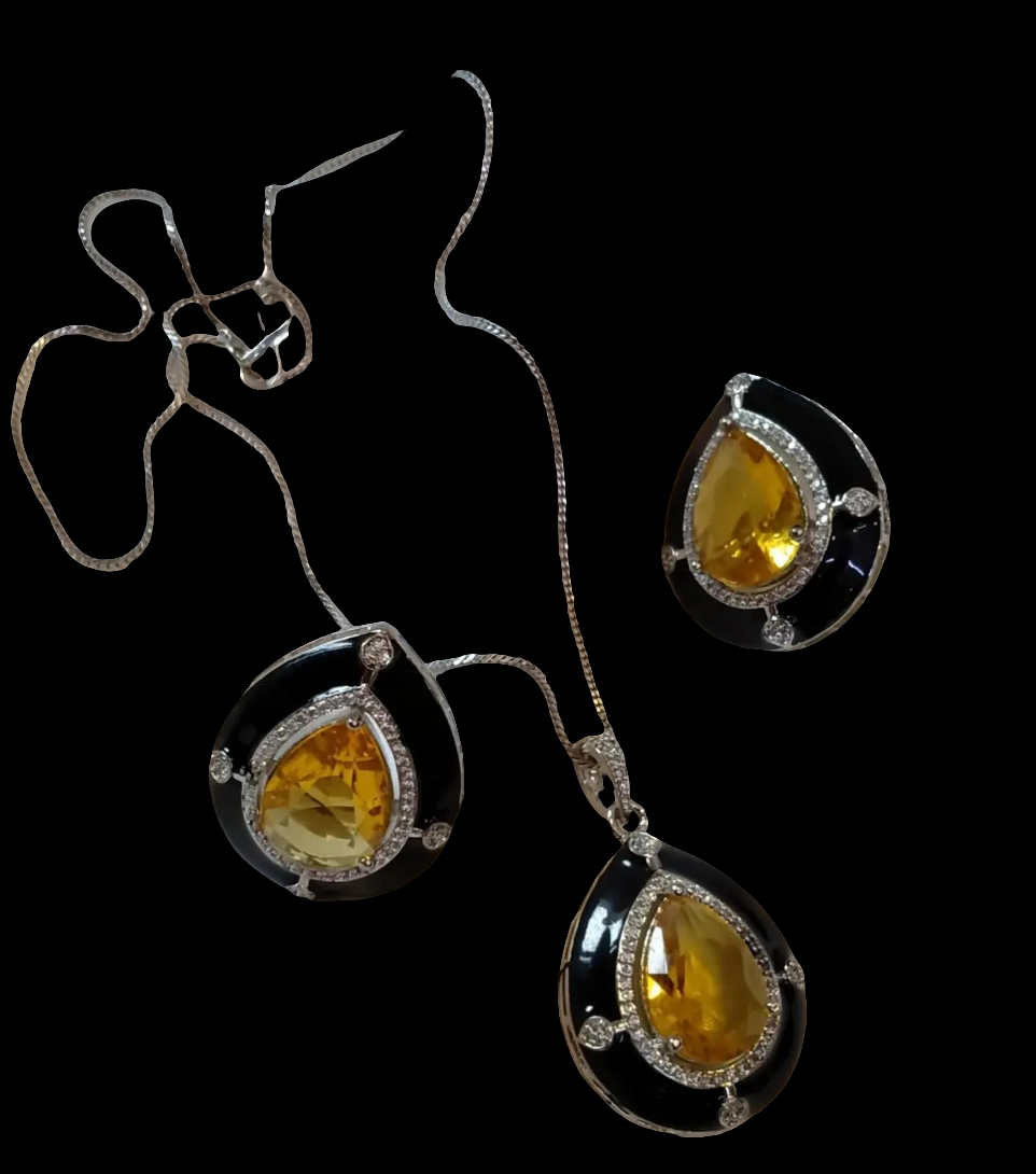 YELLOW & BLACK MEENA PENDENT SET