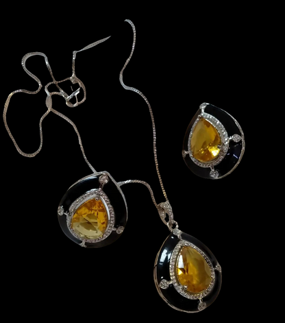 YELLOW & BLACK MEENA PENDENT SET